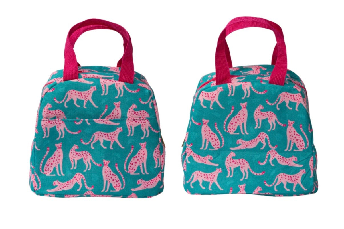 Girls Pink & Teal Leopard Lunchbox