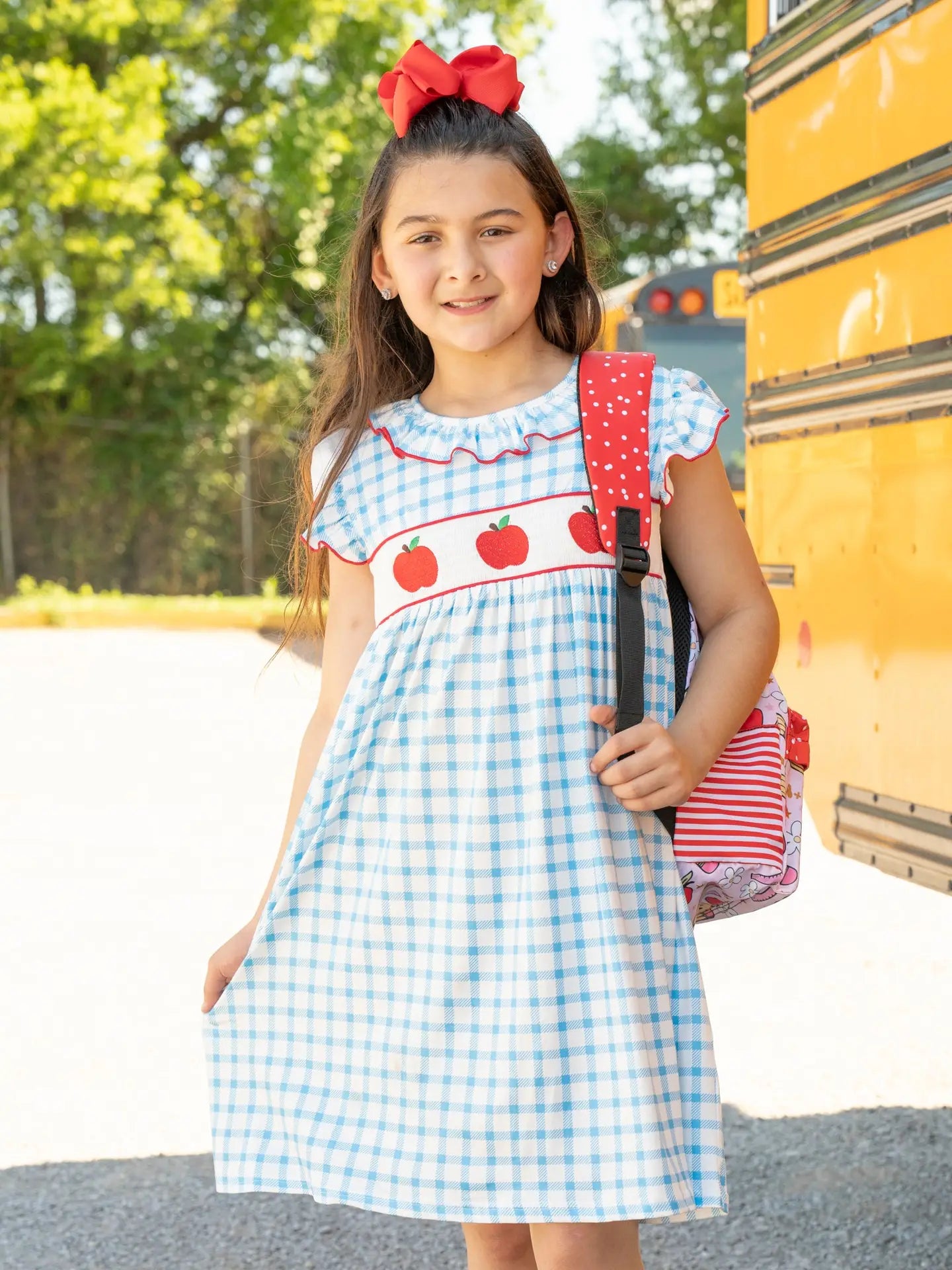 Blue Plaid Smocked Apple Ruffle Dress