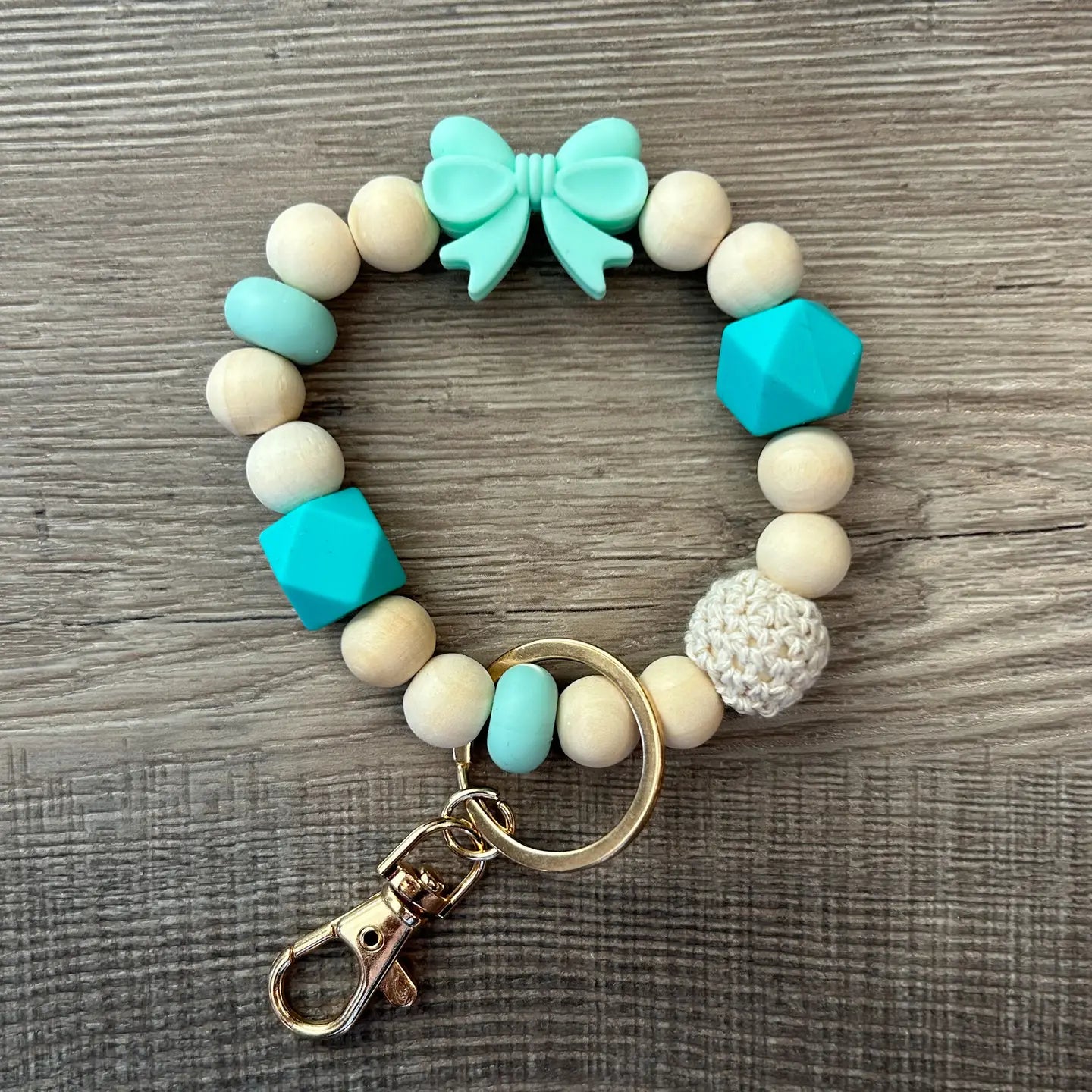 Bow Wristlet Key Ring Teal