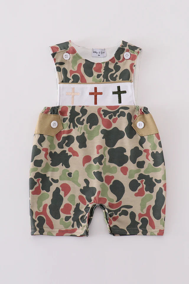 Camo Easter Cross Embroidery Smocked Jonjon