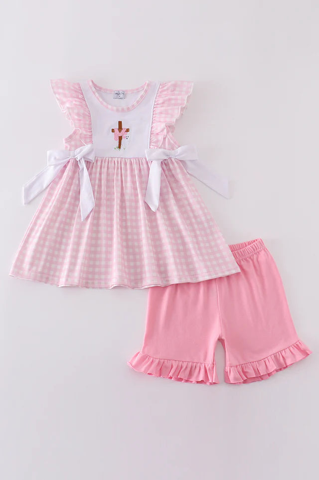Pink Cross Embroidered 2pc Outfit