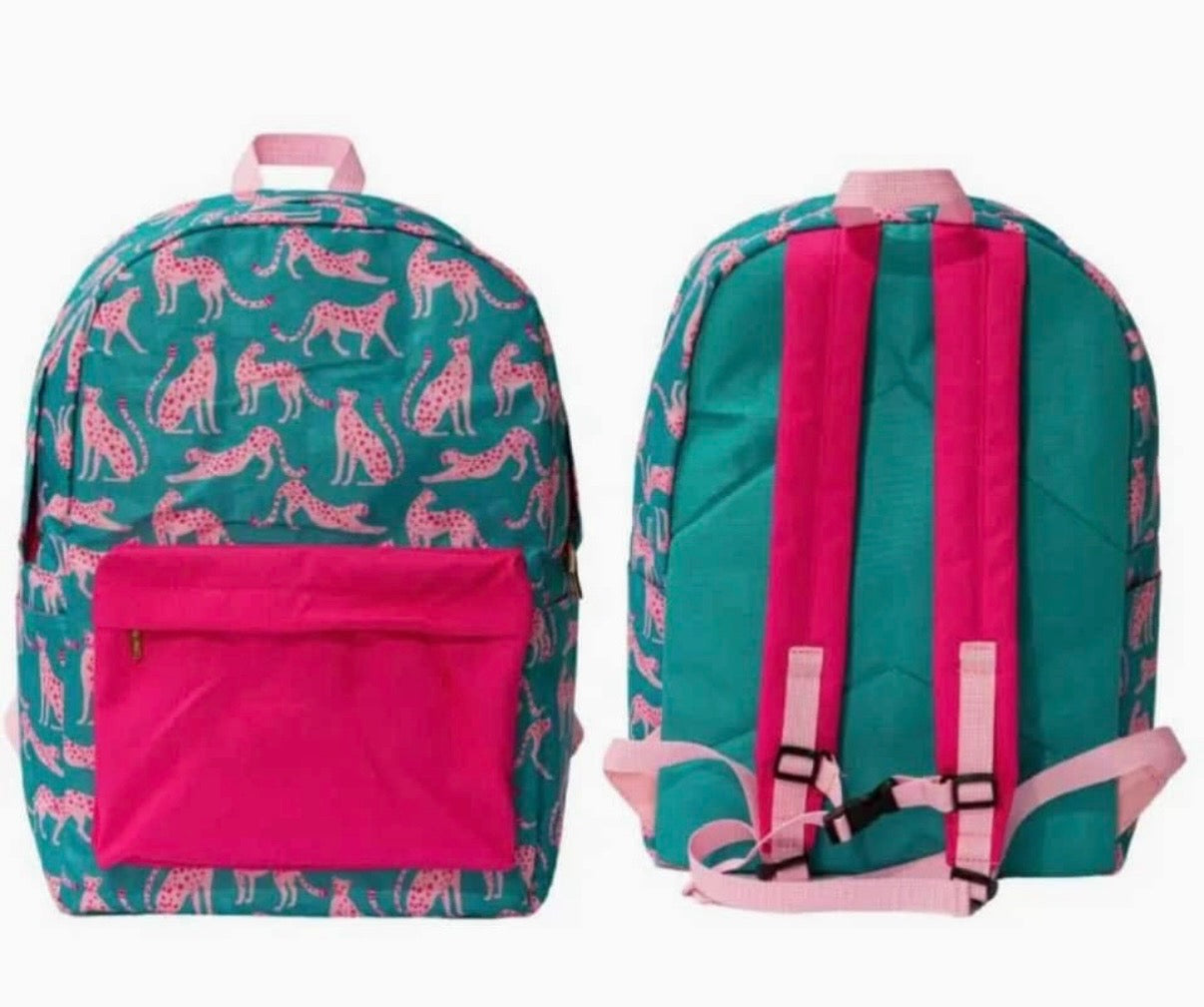 Girls Pink & Teal Leopard Backpack