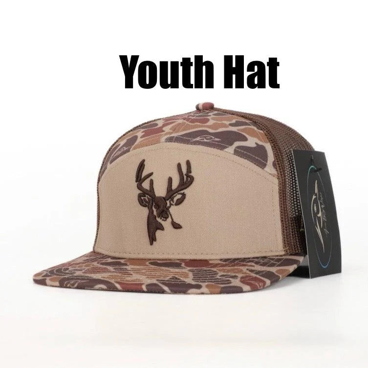 American Flyway Waterfowl Youth 7 Panel Brown Old School 3 D Puff Buck w/ Brown Mesh