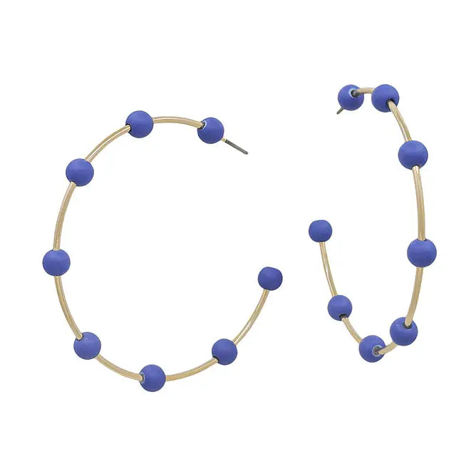 Gold Hoop w/Royal Blue Earrings