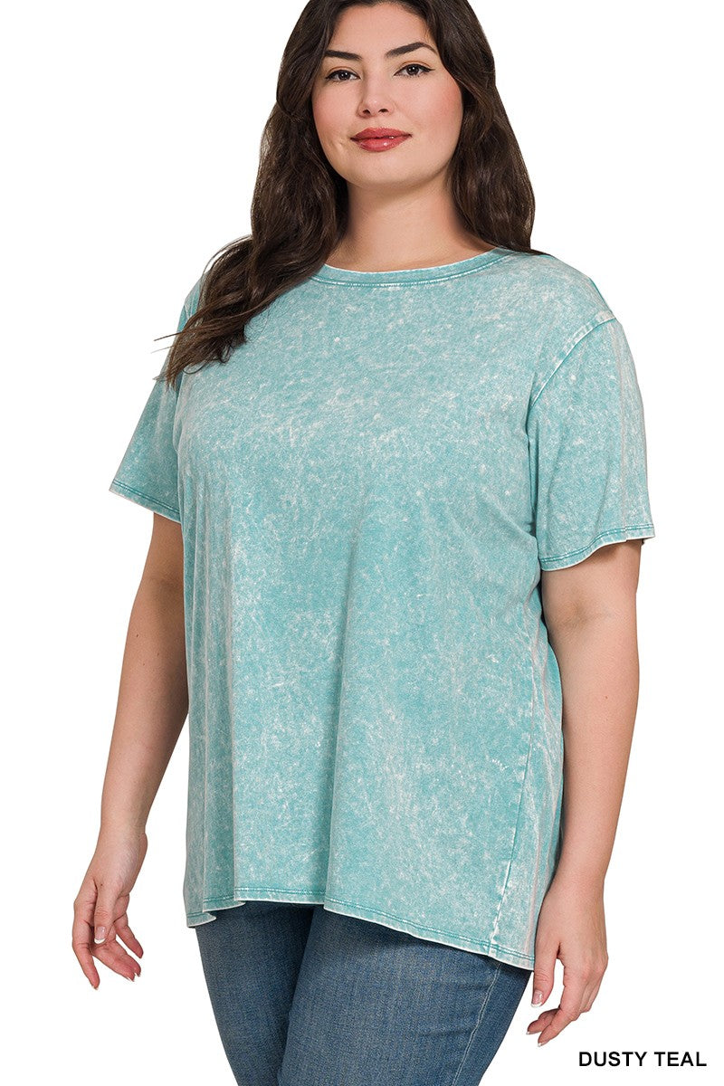 Dusty Teal Plus Acid Wash Tee
