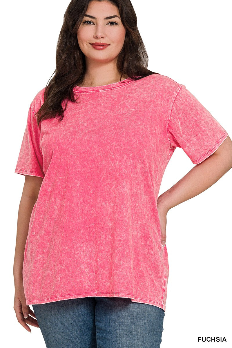 Fuchsia Plus Acid Wash Tee