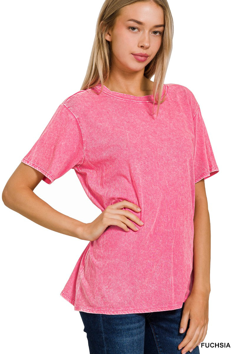 Fuchsia Acid Wash Tee