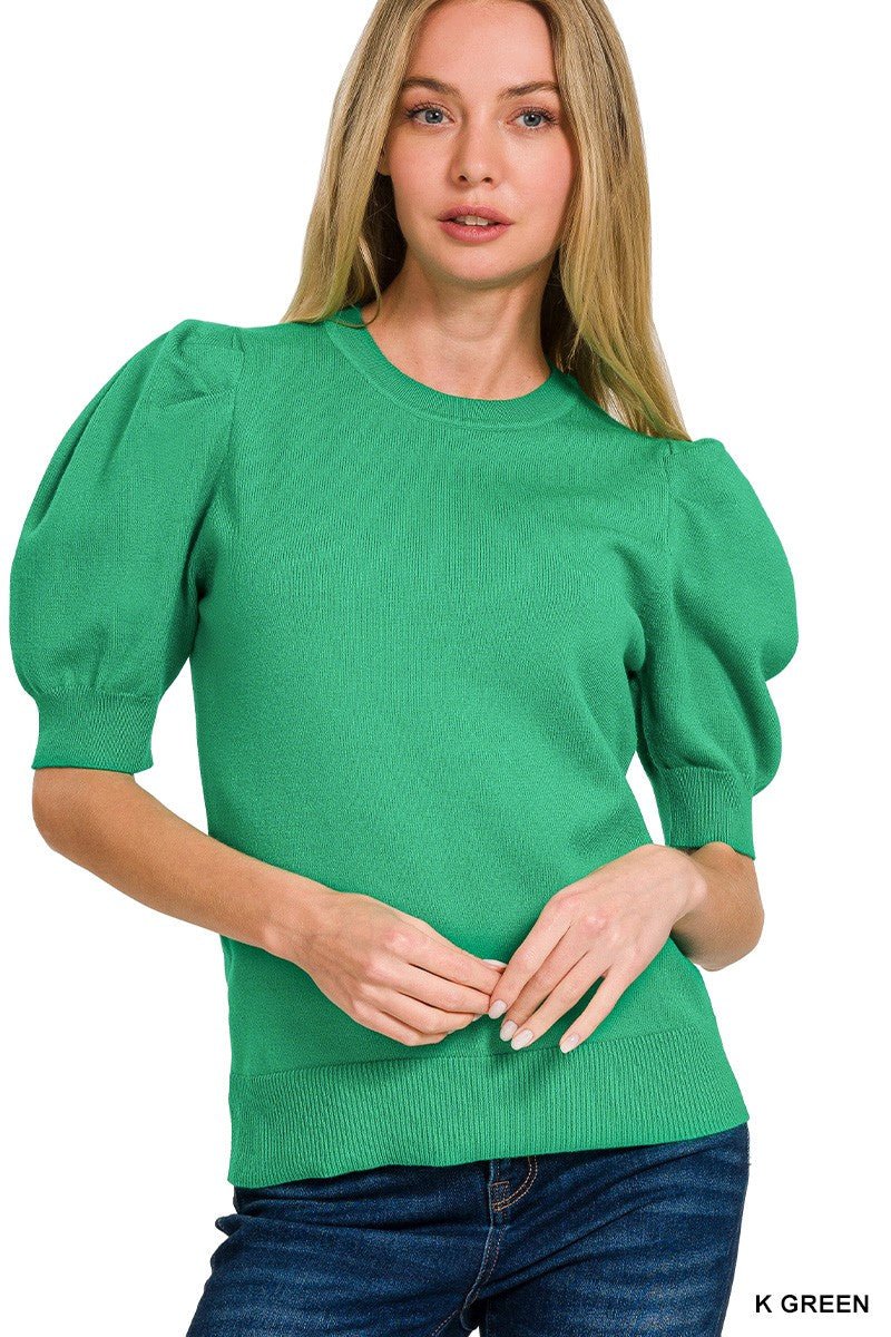 Kelly Green Puff Sleeve Sweater