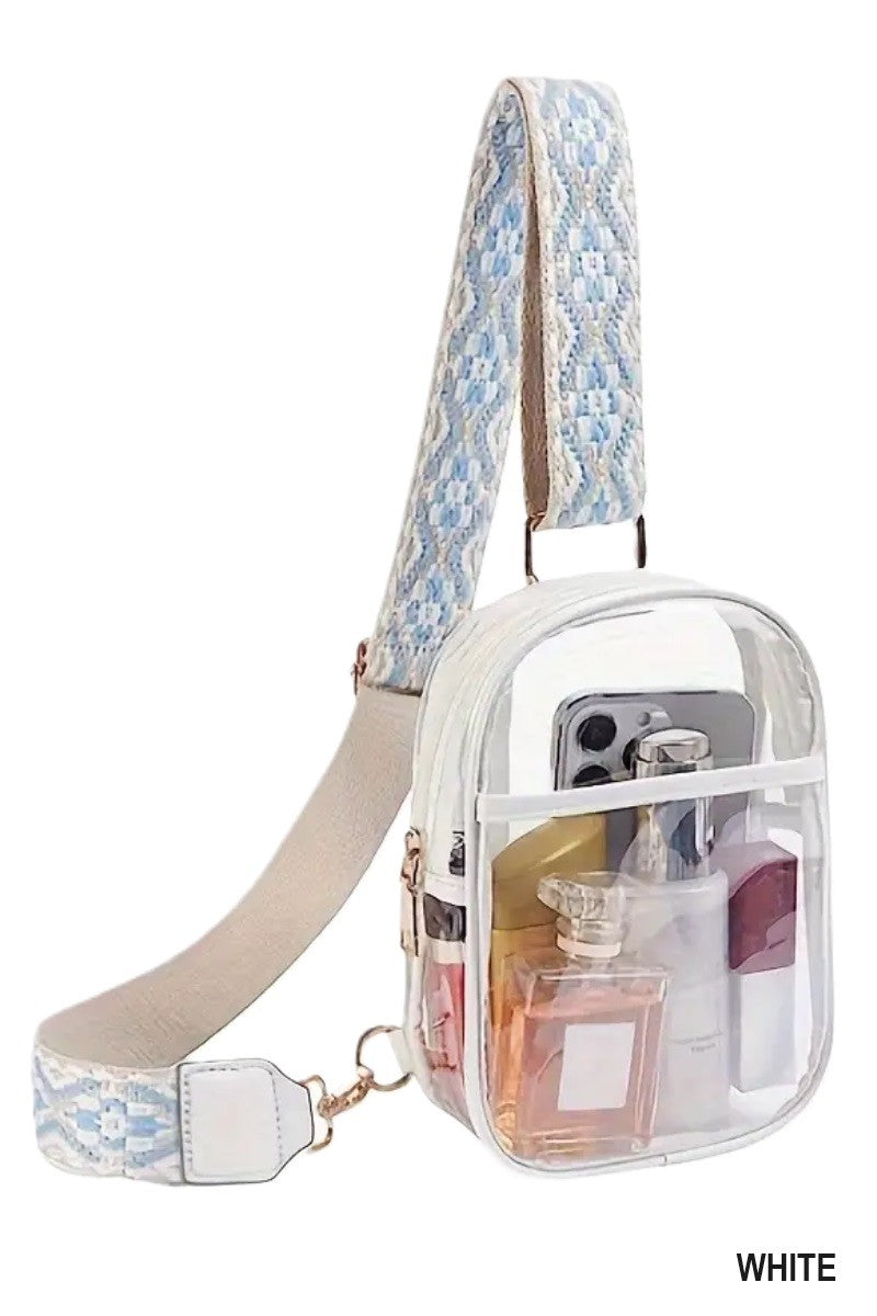 White Clear Sling Bag w/Guitar Strap