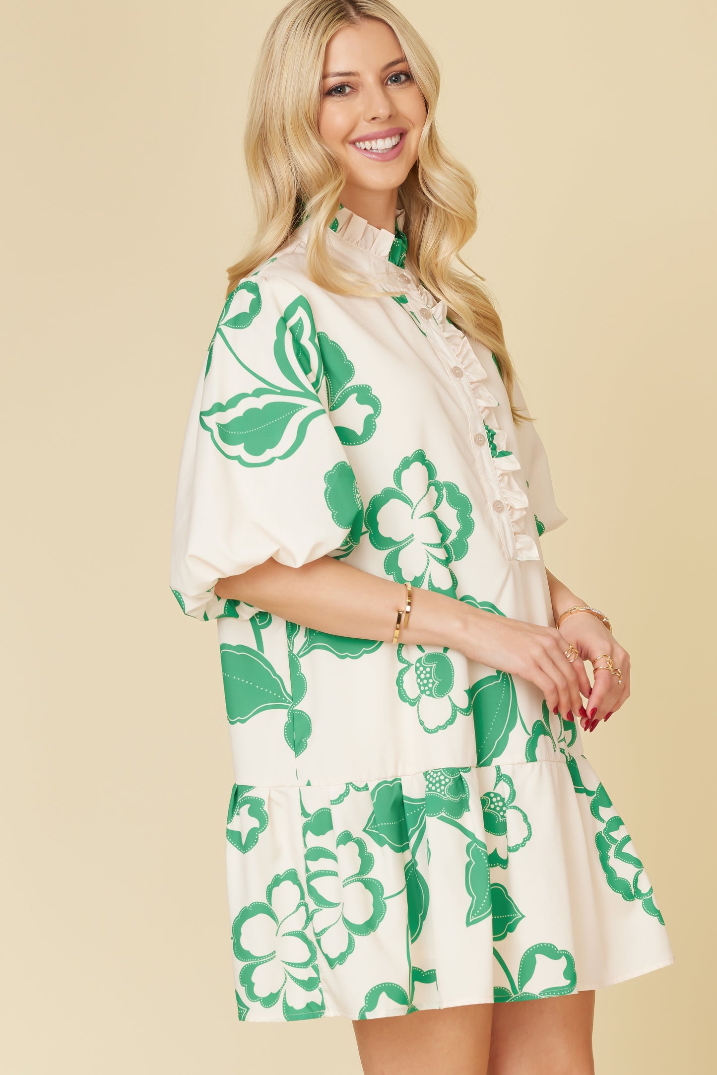 Amabelle Green Floral Tiered Dress