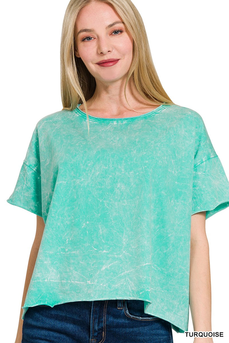 Turquoise Acid Wash Crop Tee