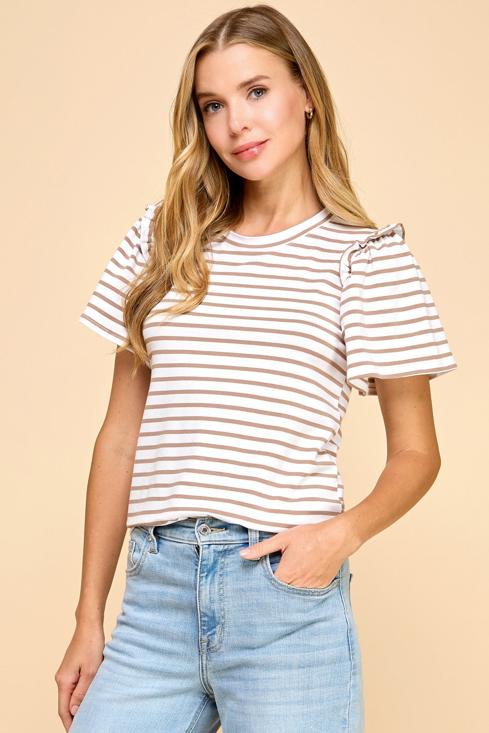 White Taupe in Stripes Top