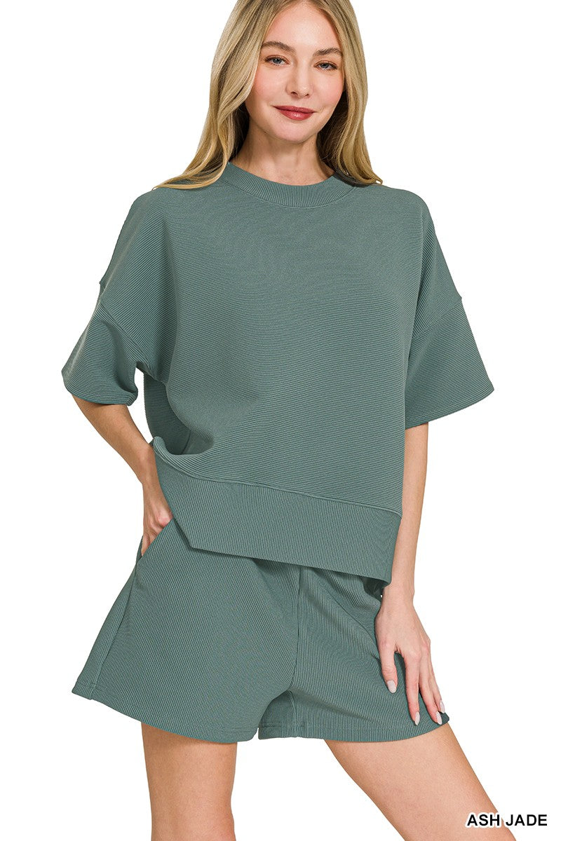 Ash Jade Rib Shorts and Tee 2pc by Zenana
