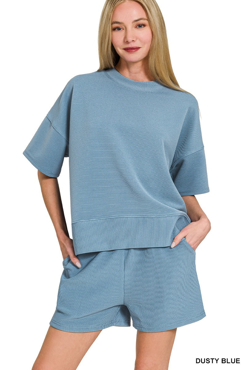 Dusty Blue 2pc Ribbed 2pc Outift
