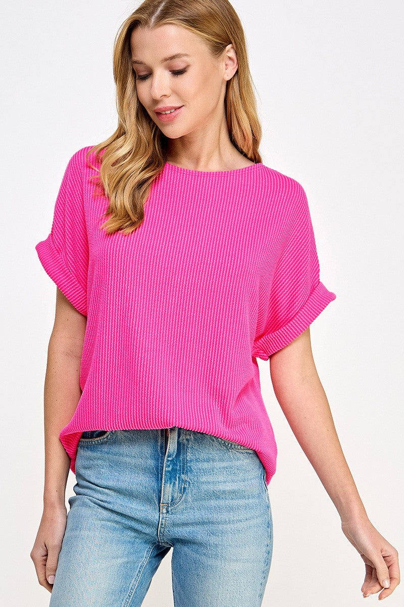 In Your Favor Hot Pink Rib Top