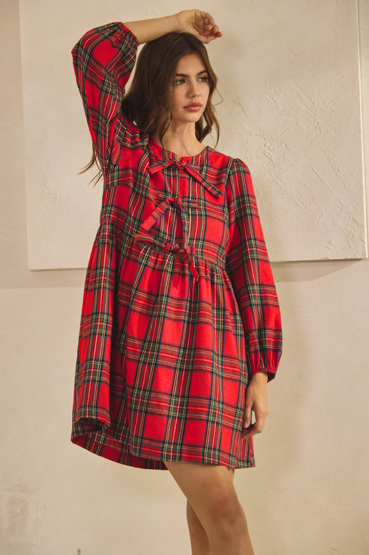 Christmas Red Plaid Ribbon Dress