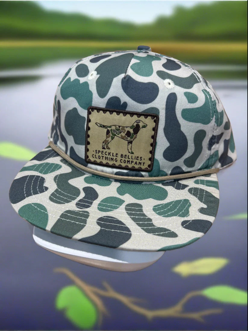 Speckle Bellies Camo Dog Khaki Patch Rope Hat