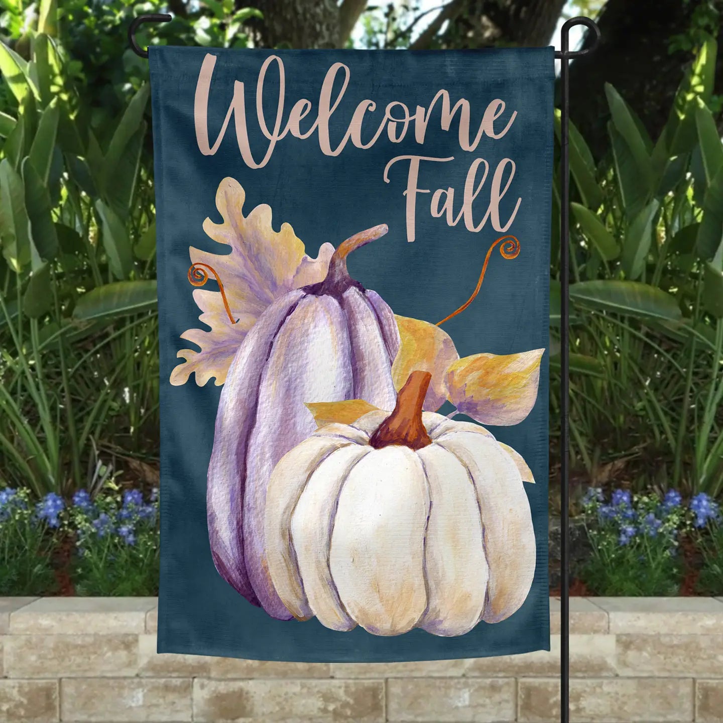 Garden Flag Welcome Fall White Pumpkins