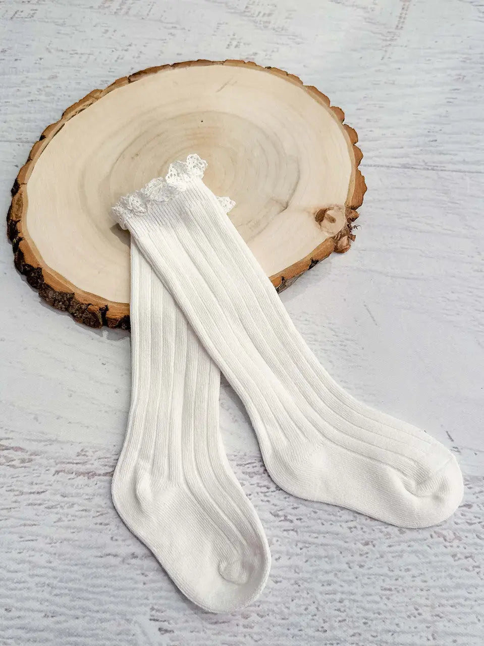 White Ruffle Tall Socks Girls