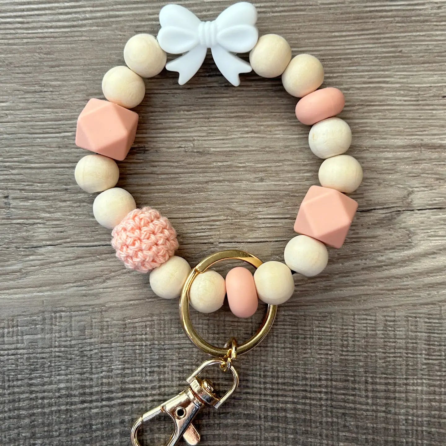 Bow Wristlet Key Ring White