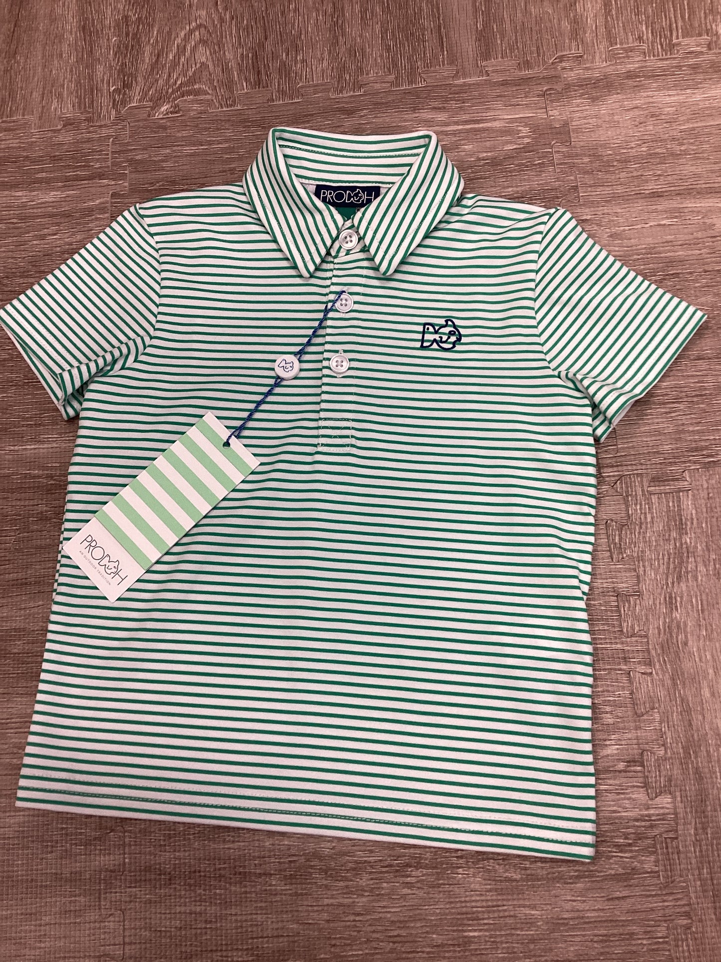 Prodoh Boys Performance Polo in Simply Green Stripe