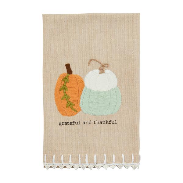 Triple Pumpkin Emb Crochet Towel by Mudpie