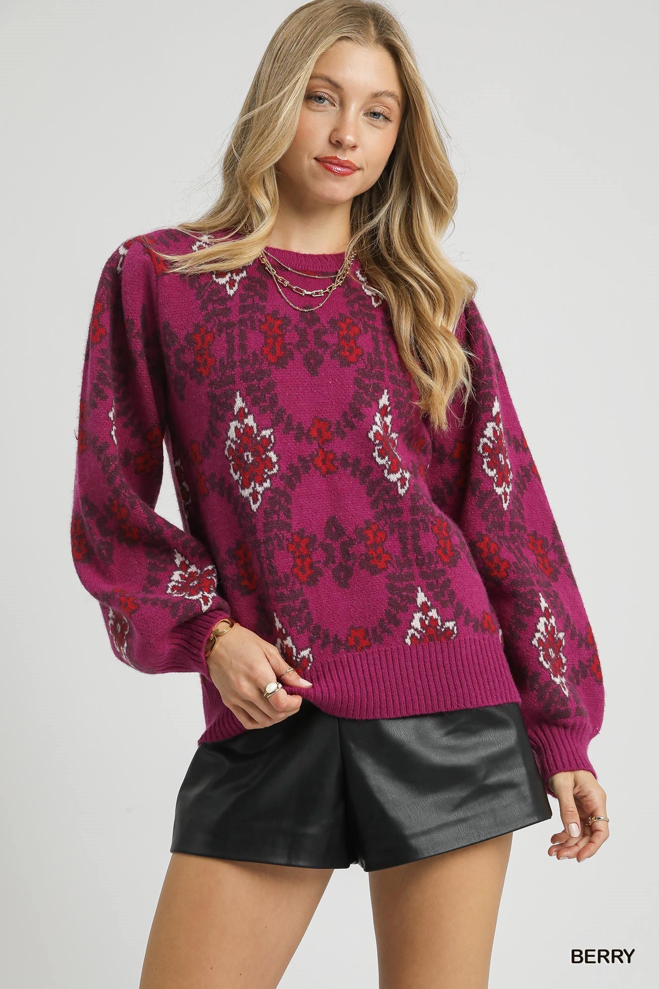 Berry Boho Sweater By Umgee