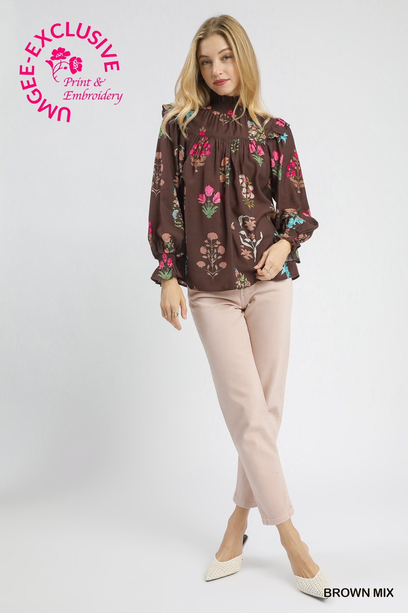 Brown Floral Top by Umgee Exclusive Print