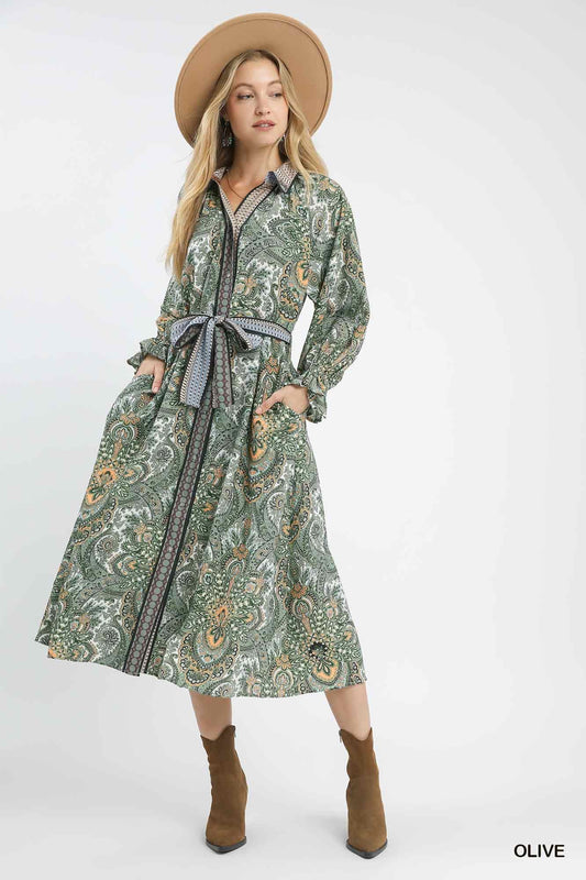 Pretty In Olive Paisley Dress By Umgee