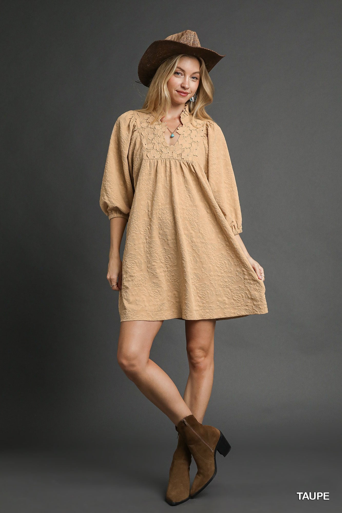 Taupe Jacquard Dress by Umgee