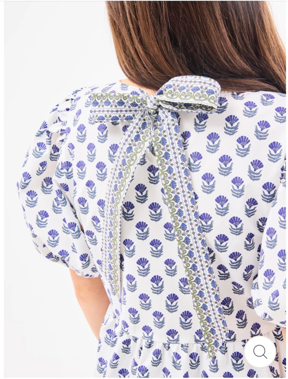 Mary Square Top Nina Floral Foulard Navy