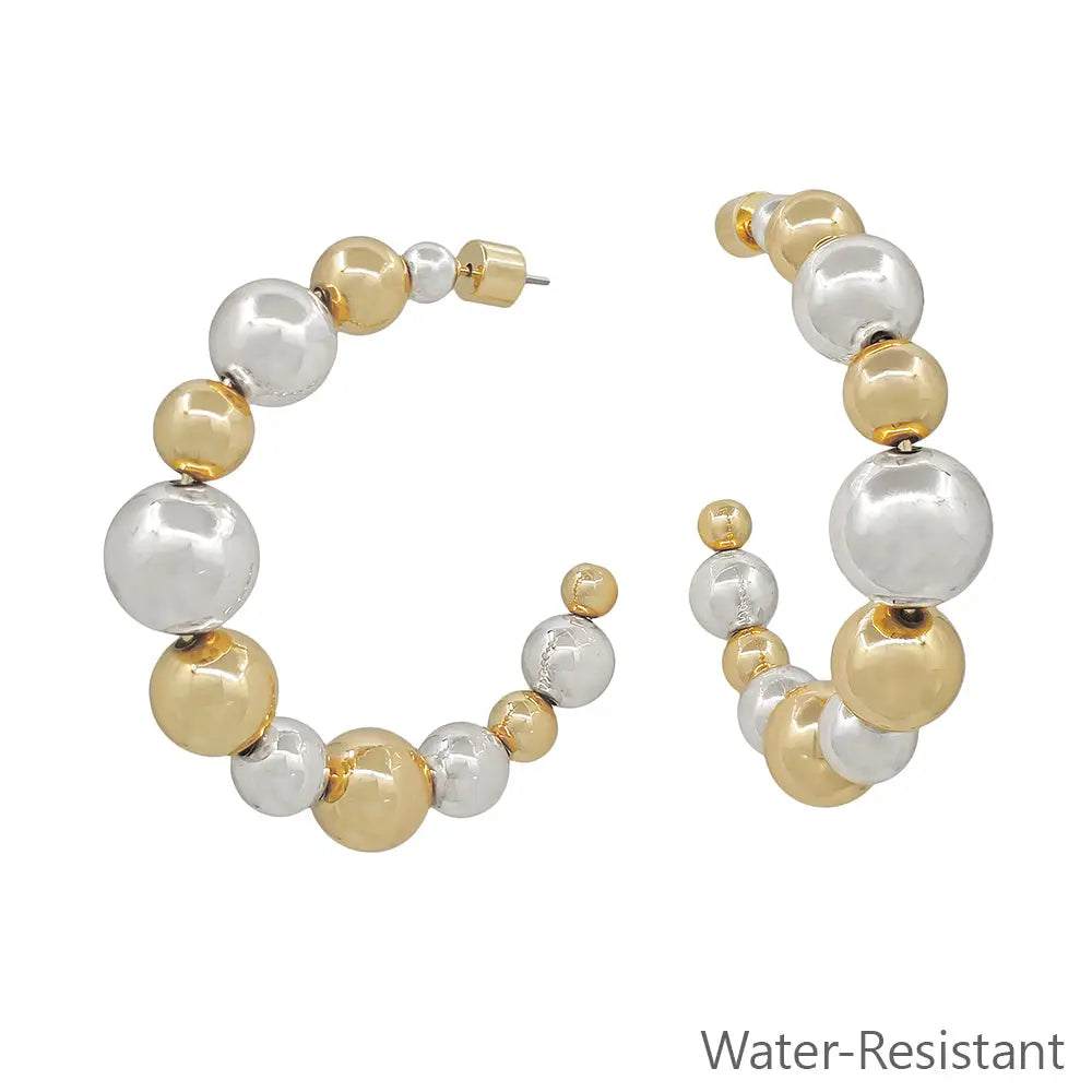 Gold & Silver 2" Beaded Hoop Earrings
