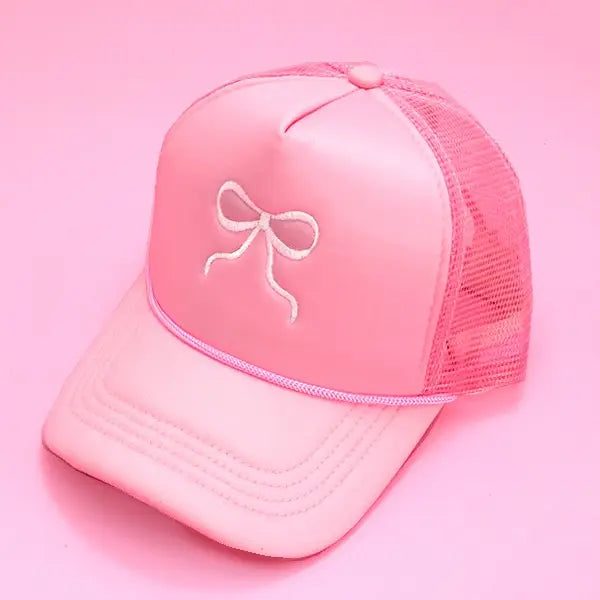 Ribbon Bow Trucker Hat in Pink