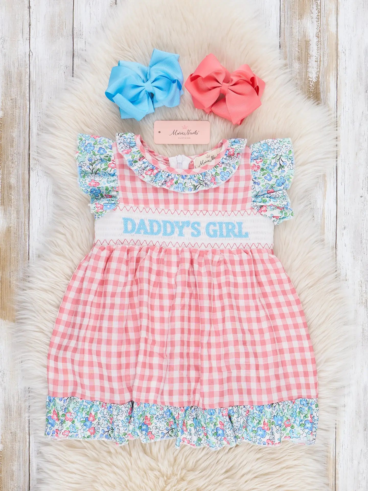 Pink Gingham Daddy's Girl Smocked Ruffle Dress