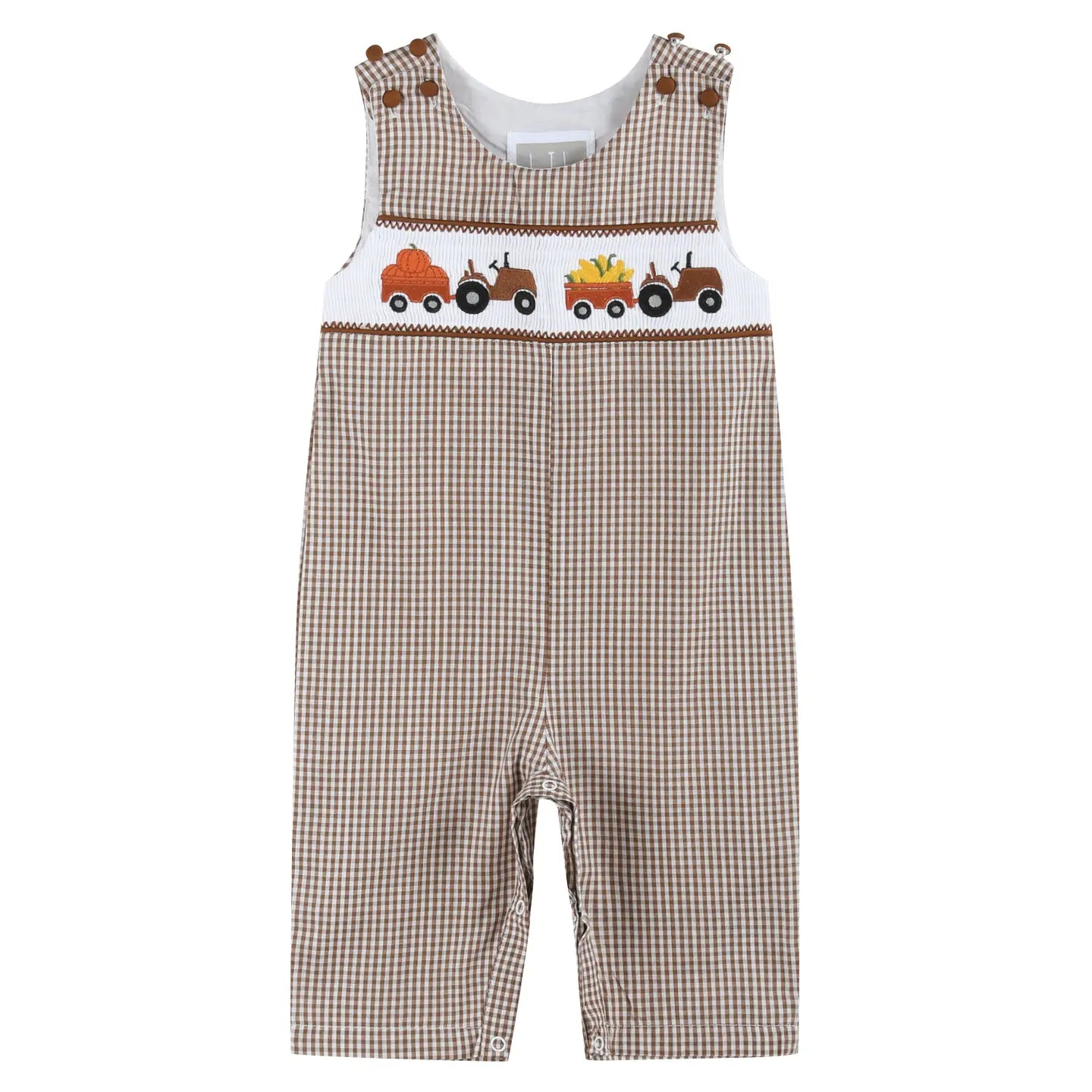 Lil Catus Gingham Pumpkin and Corn Tractor Overalls