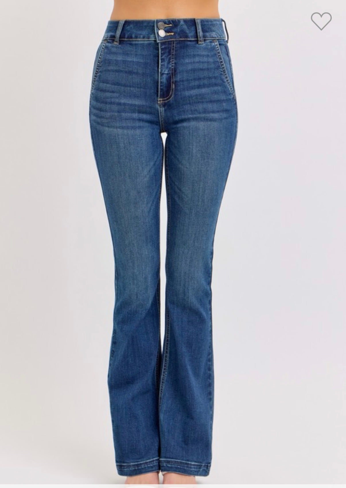 Cello High Rise 2 button Flare with Back Yoke Seams Jeans