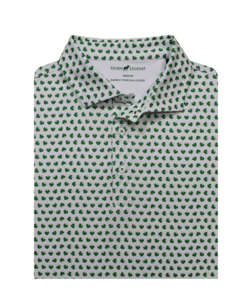 Horn Legend Clover Classic White Performance Polo St Patrick's