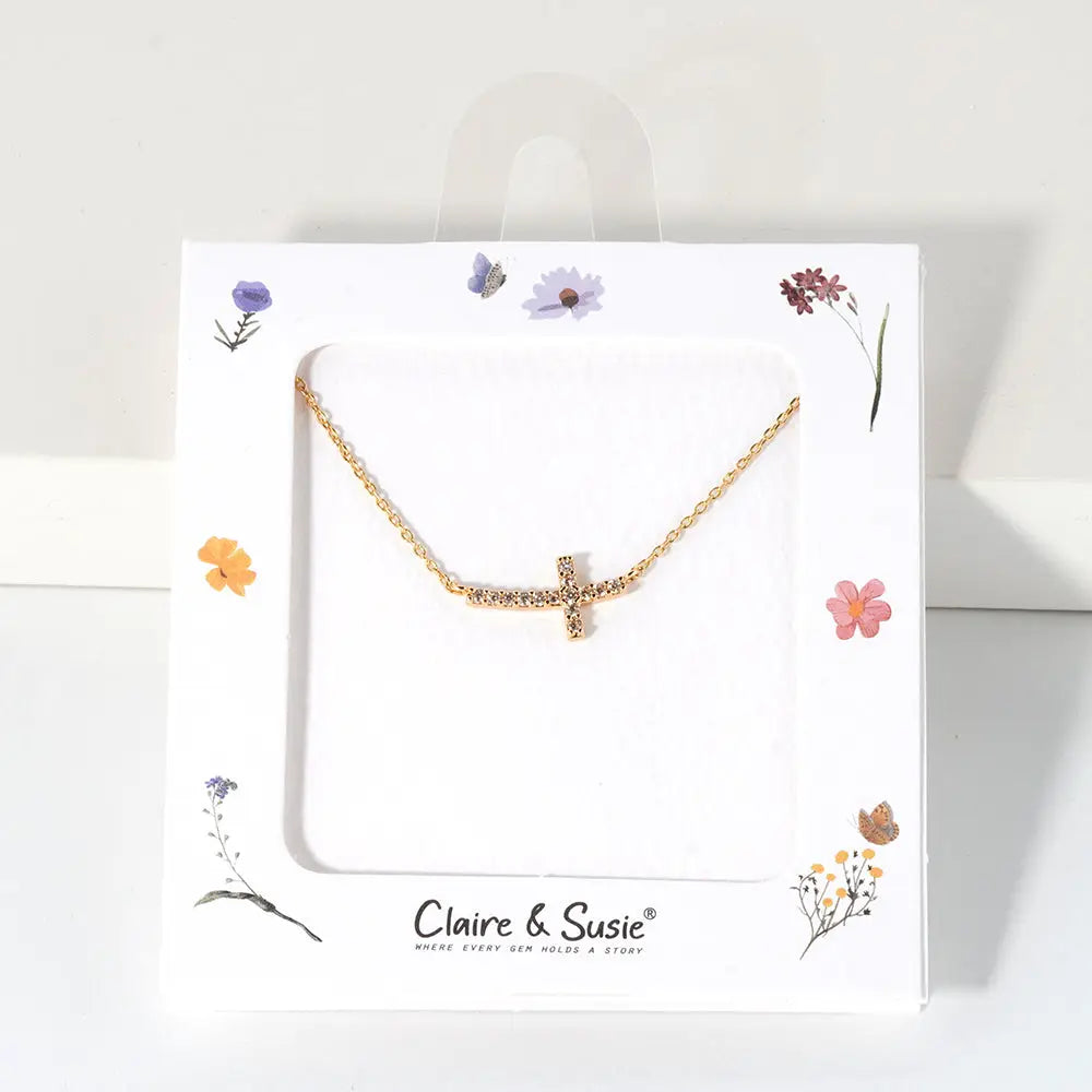 Cz Sideways Cross 16"-18" Necklace