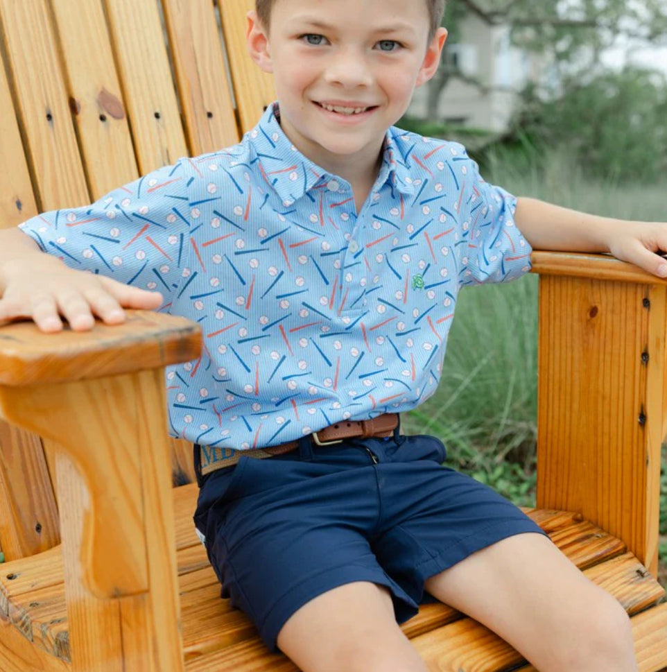 J. Bailey Sport Henry Polo- Baseball on Blue