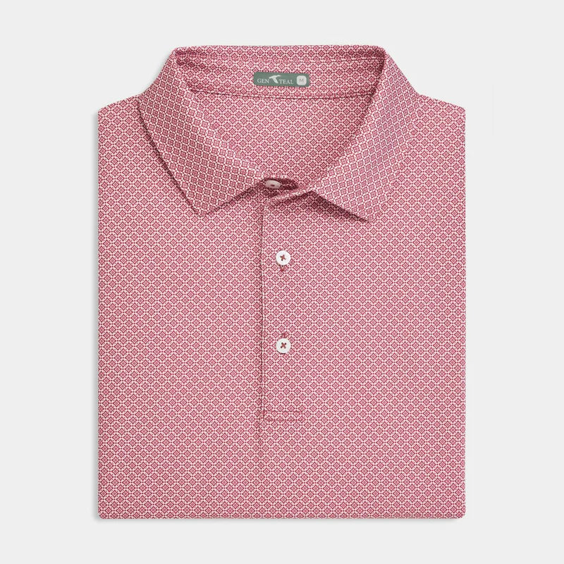 Genteal Diamond Lattice Printed Polo in Crimson
