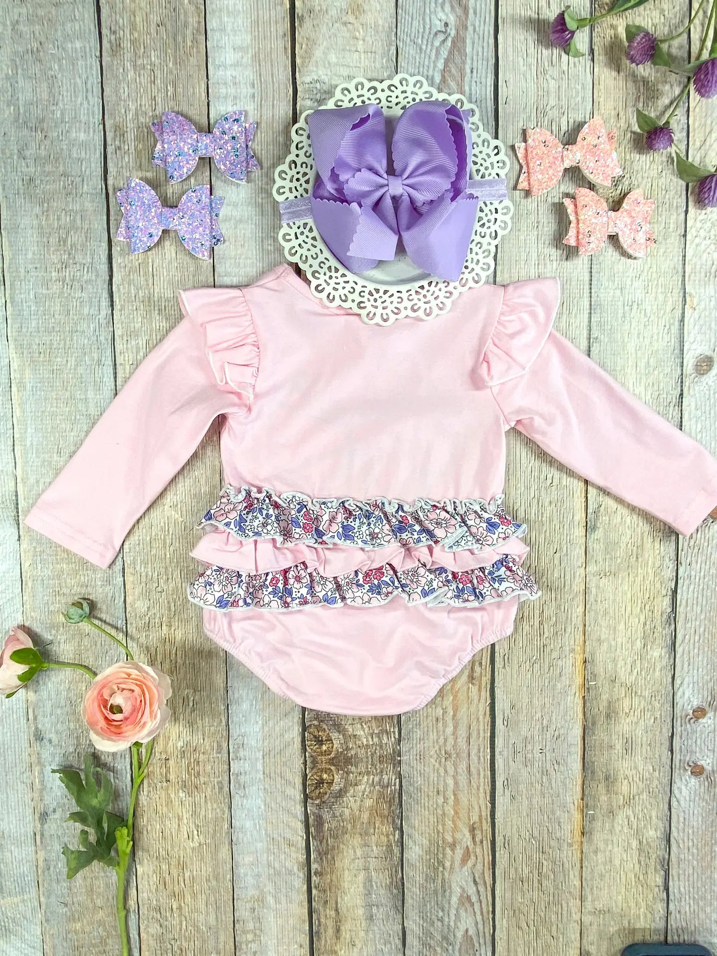 Purple Bow Applique Romper