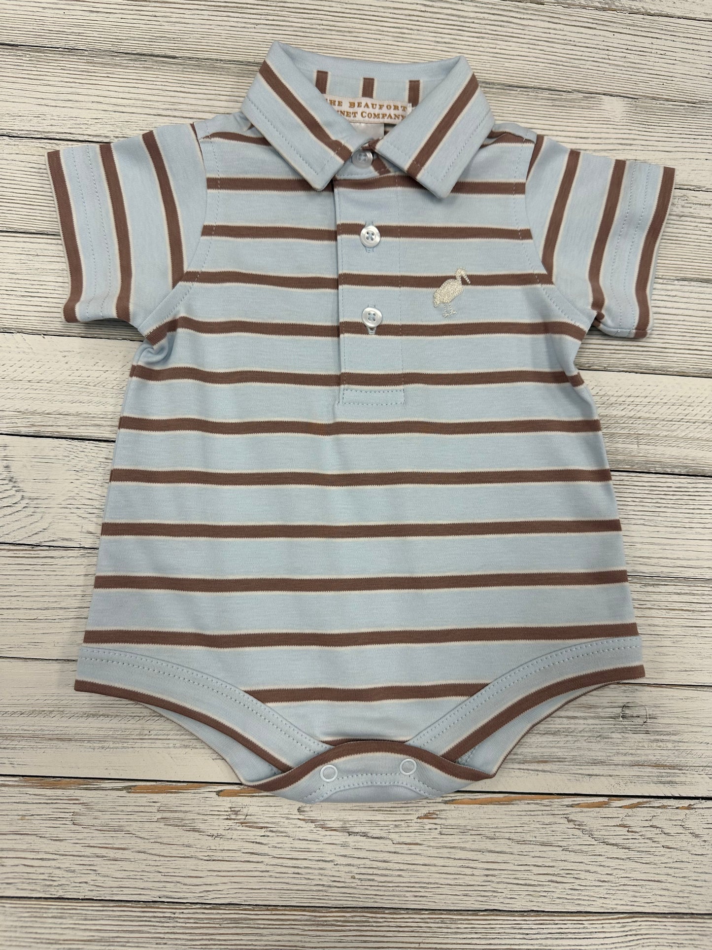 Beauford Bonnet Blue Palmetto & Grey Brown Onesie