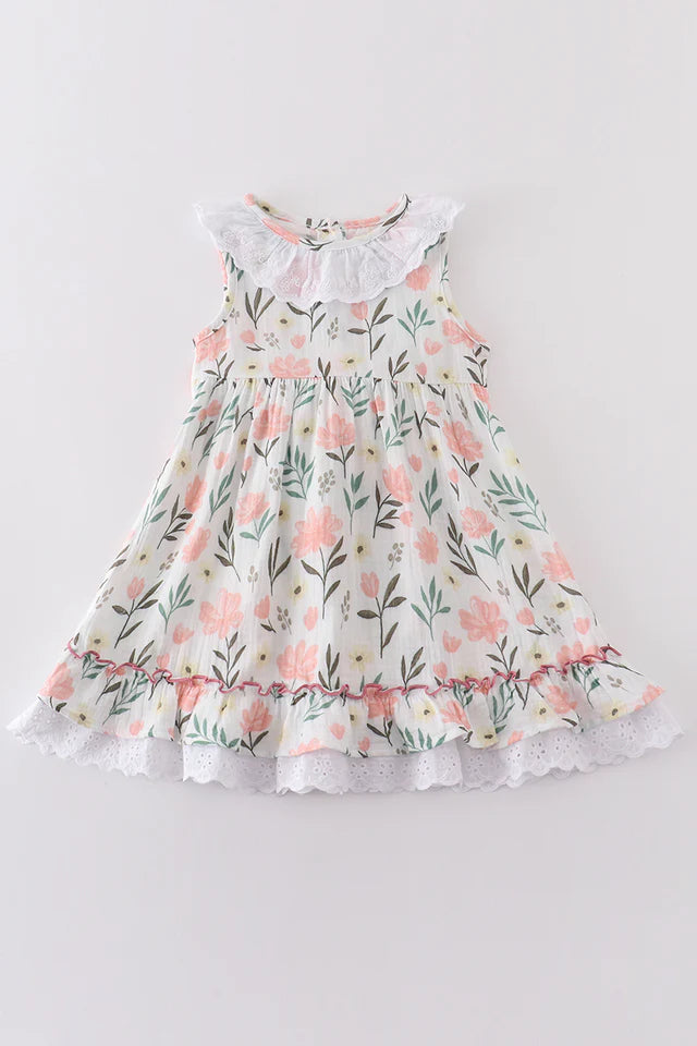 Girl's Muslin Floral Ruffle Dress