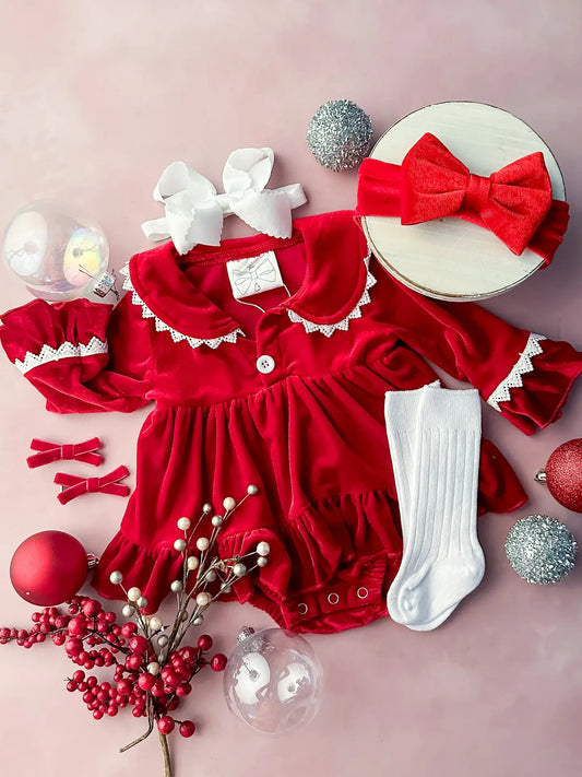 Classic Red Velvet Girl's Romper
