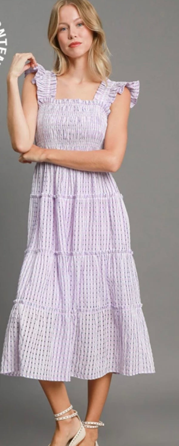 Umgee Purple Seersucker Smocked Dress