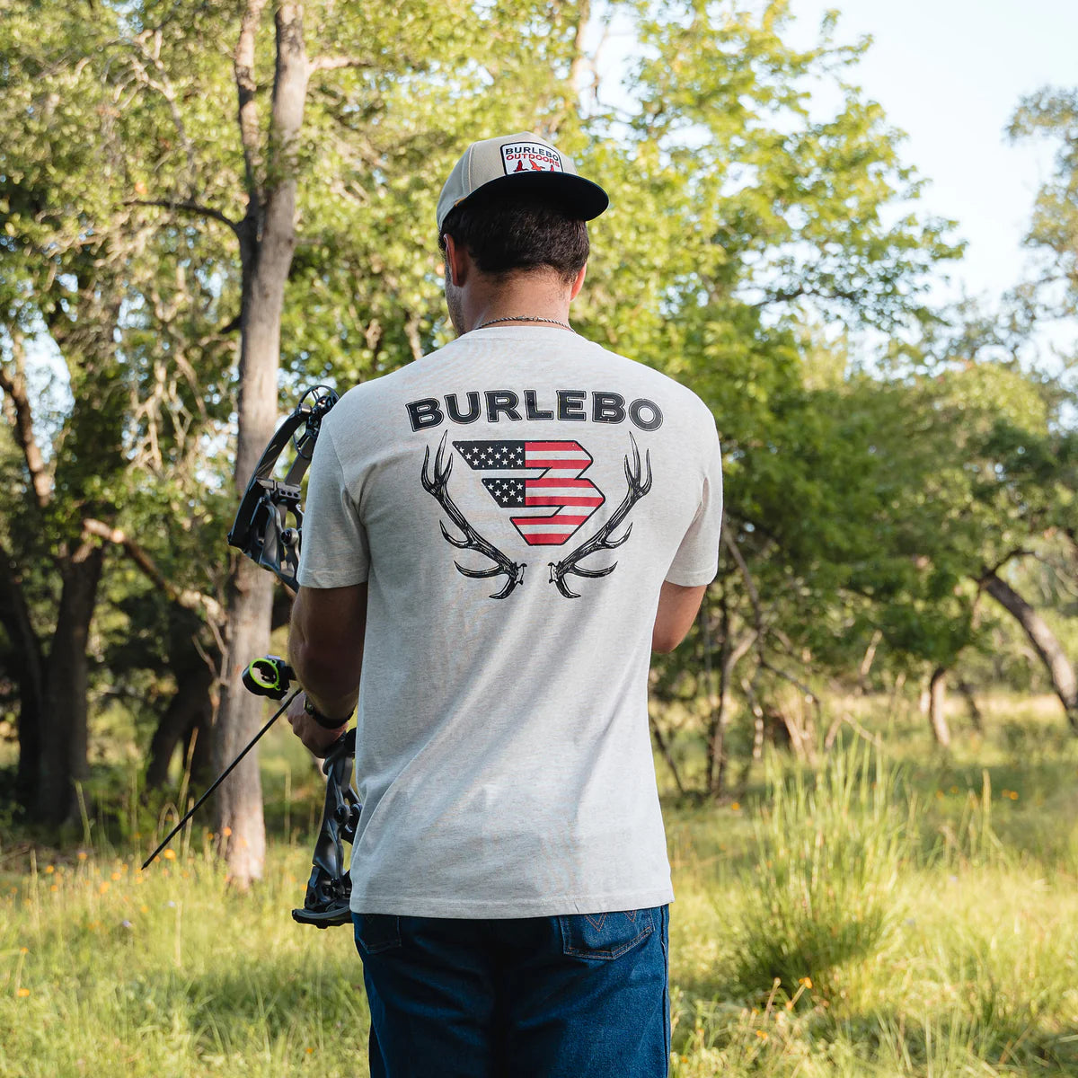 Burlebo Elk Horn Logo Tee in Heather Oatmeal