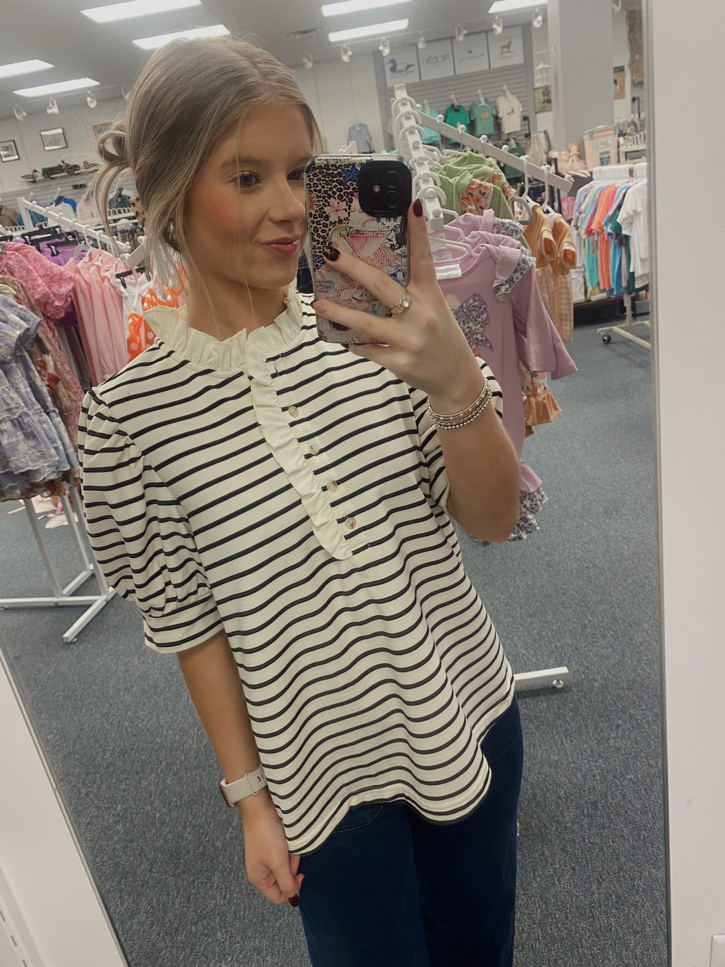 Entro Black/Cream Stripe Top