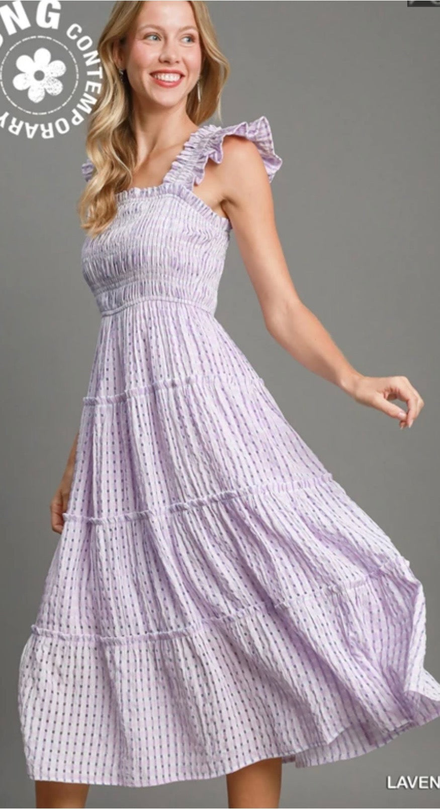 Umgee Purple Seersucker Smocked Dress
