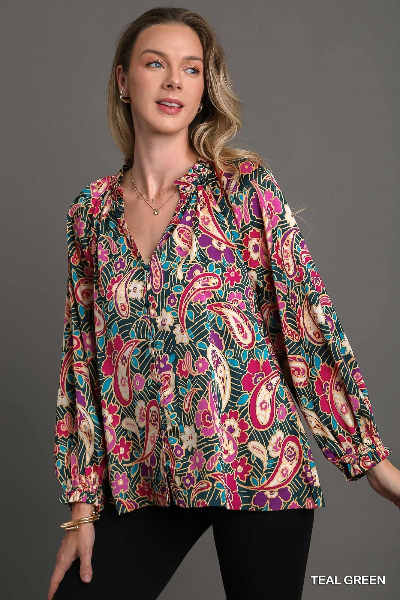 The Umgee Paisley Ruffle Blouse