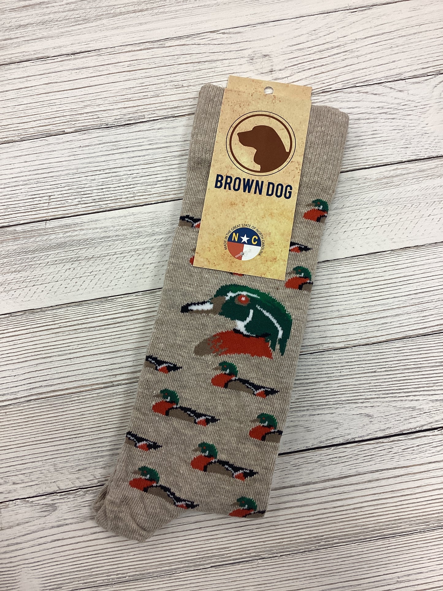 Brown Dog Wood Duck Socks in Color Oatmeal